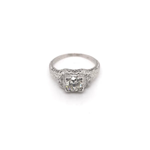 EDWARDIAN 0.74 CARAT DIAMOND AND PLATINUM FILIGREE RING