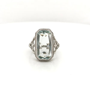 ART DECO AQUAMARINE FILIGREE RING