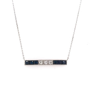 ANTIQUE SAPPHIRE AND DIAMOND PLATINUM BAR NECKLACE