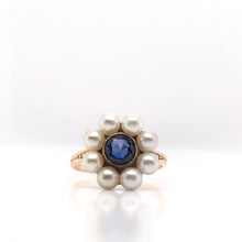MID CENTURY PEARL AND SYNTHETIC SAPPHIRE RING
