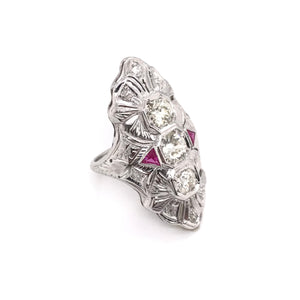 ART DECO DIAMOND AND RUBY DINNER RING