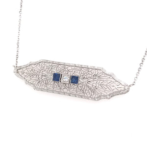 ART DECO SAPPHIRE DIAMOND AND FILIGREE NECKLACE