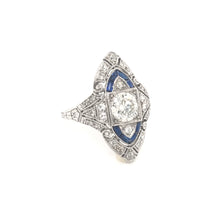 ART DECO 1 CARAT DTW DIAMOND AND SAPPHIRE PLATINUM RING