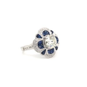 ANTIQUE INSPIRED 1.25 CARAT DIAMOND AND SAPPHIRE RING