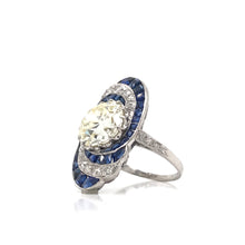 ART DECO 3.15 CARAT DIAMOND AND SAPPHIRE PLATINUM RING