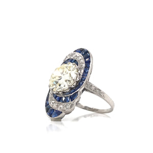 ART DECO 3.15 CARAT DIAMOND AND SAPPHIRE PLATINUM RING