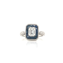 ANTIQUE STYLE 1.12 CARAT DIAMOND SAPPHIRE AND PLATINUM RING