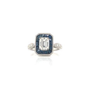 ANTIQUE STYLE 1.12 CARAT DIAMOND SAPPHIRE AND PLATINUM RING