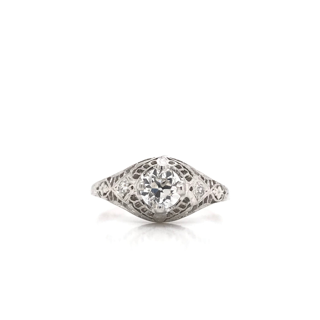 ANTIQUE 0.55 CARAT DIAMOND PLATINUM FILIGREE RING