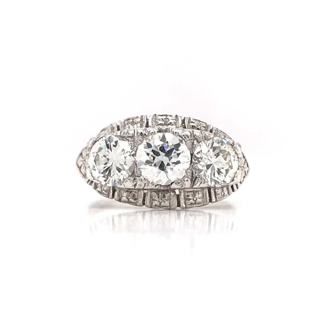 MID CENTURY 2.05 CARAT DTW DIAMOND AND PLATINUM RING