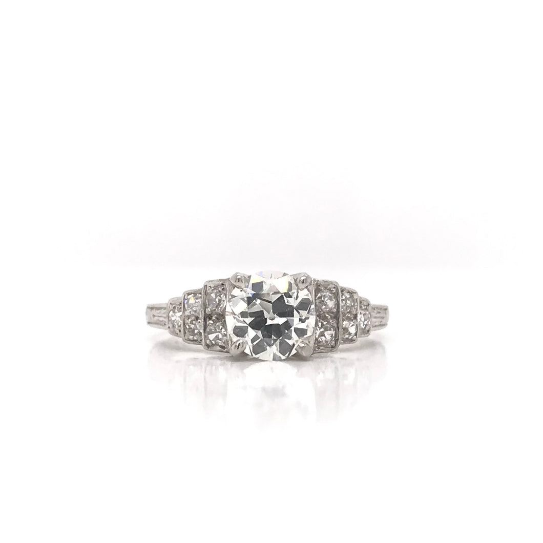 MID CENTURY 1.12 CARAT DIAMOND AND PLATINUM RING