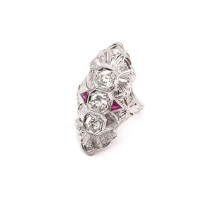 ART DECO DIAMOND AND RUBY DINNER RING
