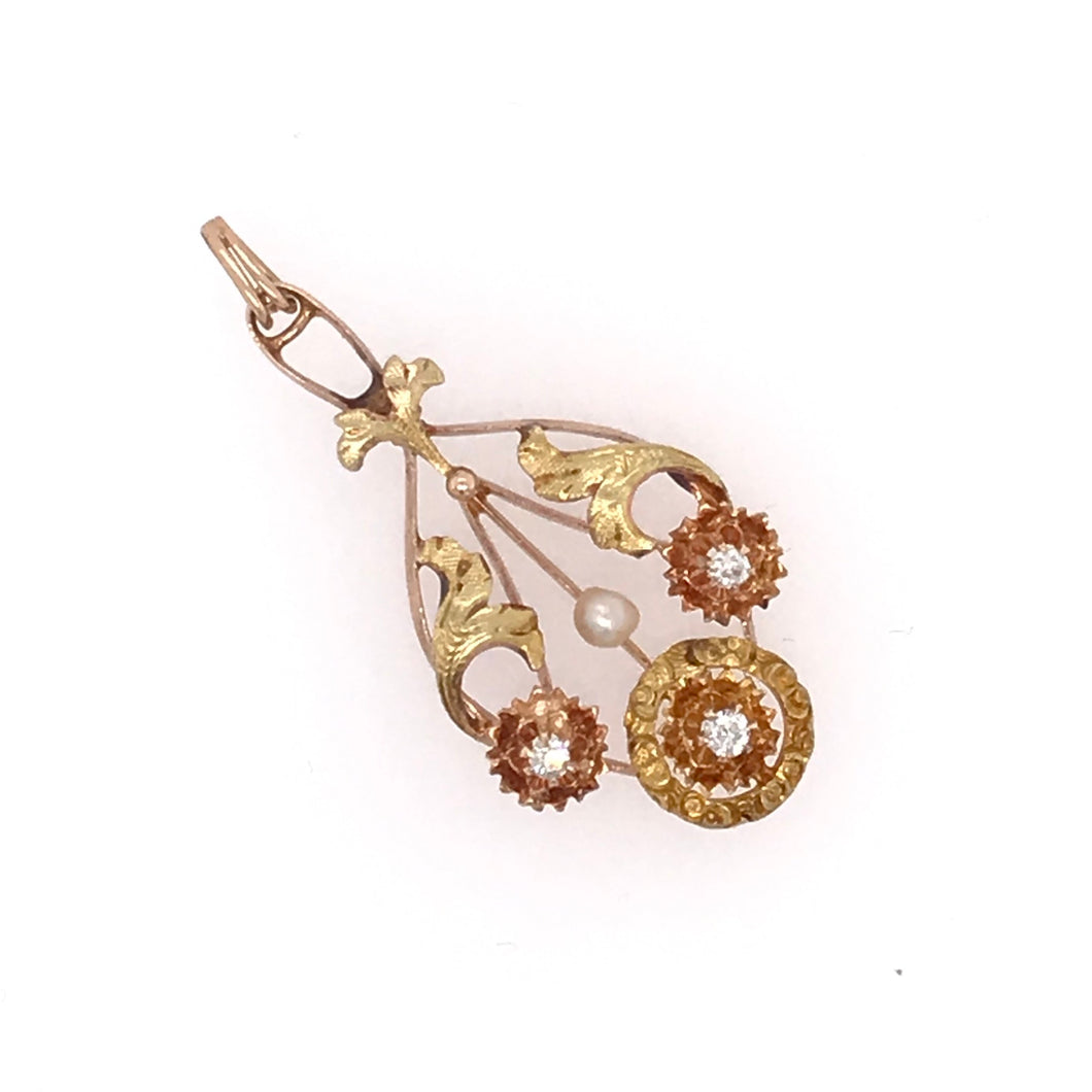 VICTORIAN DIAMOND AND PEARL LAVALIER PENDANT