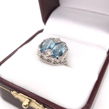 ART DECO CUSTOM CUT AQUAMARINE FILIGREE RING