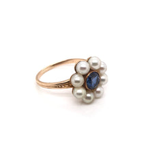 MID CENTURY PEARL AND SYNTHETIC SAPPHIRE RING
