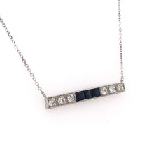 ANTIQUE DIAMOND AND SAPPHIRE PLATINUM BAR NECKLACE