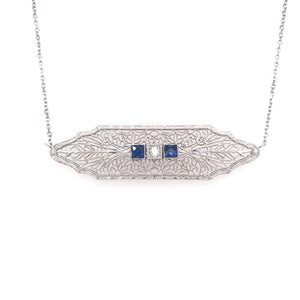 ART DECO SAPPHIRE DIAMOND AND FILIGREE NECKLACE