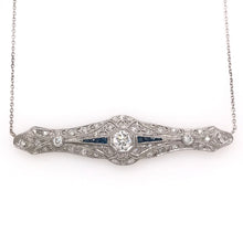 ANTIQUE 0.65 CARAT DIAMOND SAPPHIRE AND PLATINUM FILIGREE NECKLACE
