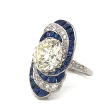 ART DECO 3.15 CARAT DIAMOND AND SAPPHIRE PLATINUM RING