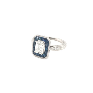 ANTIQUE STYLE 1.12 CARAT DIAMOND SAPPHIRE AND PLATINUM RING