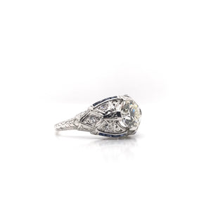 ART DECO 1.40 CARAT DIAMOND SAPPHIRE AND FILIGREE PLATINUM RING