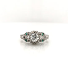 0.50 CARAT ART DECO DIAMOND AND EMERALD RING