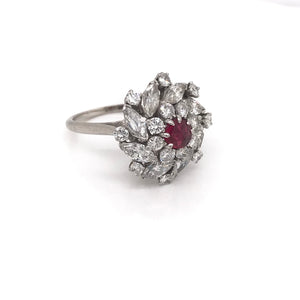 RETRO RUBY AND DIAMOND CLUSTER RING