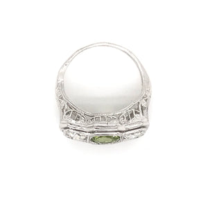 ART DECO PERIDOT AND DIAMOND FILIGREE RING