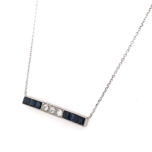 ANTIQUE SAPPHIRE AND DIAMOND PLATINUM BAR NECKLACE