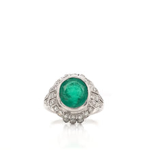 ART DECO 2.5 CARAT EMERALD DIAMOND AND PLATINUM RING