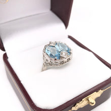 ART DECO CUSTOM CUT AQUAMARINE FILIGREE RING