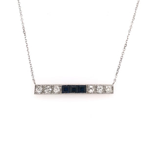 ANTIQUE DIAMOND AND SAPPHIRE PLATINUM BAR NECKLACE