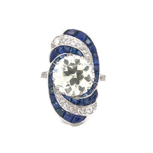 ART DECO 3.15 CARAT DIAMOND AND SAPPHIRE PLATINUM RING