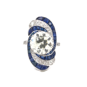 ART DECO 3.15 CARAT DIAMOND AND SAPPHIRE PLATINUM RING
