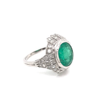 ART DECO 2.5 CARAT EMERALD DIAMOND AND PLATINUM RING