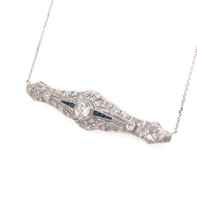 ANTIQUE 0.65 CARAT DIAMOND SAPPHIRE AND PLATINUM FILIGREE NECKLACE