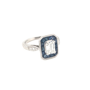 ANTIQUE STYLE 1.12 CARAT DIAMOND SAPPHIRE AND PLATINUM RING