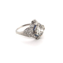 EDWARDIAN 2.06 CARAT DIAMOND SAPPHIRE AND PLATINUM FILIGREE RING