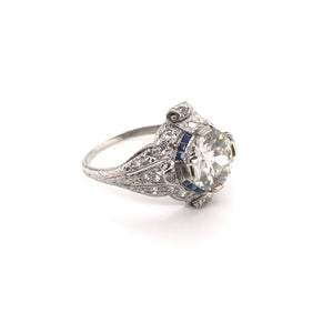 EDWARDIAN 2.06 CARAT DIAMOND SAPPHIRE AND PLATINUM FILIGREE RING