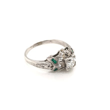 0.50 CARAT ART DECO DIAMOND AND EMERALD RING