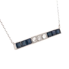 ANTIQUE SAPPHIRE AND DIAMOND PLATINUM BAR NECKLACE