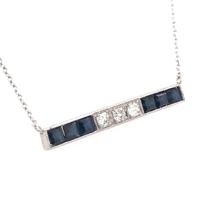 ANTIQUE SAPPHIRE AND DIAMOND PLATINUM BAR NECKLACE