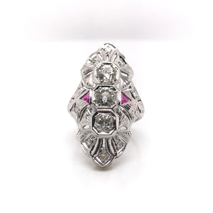 ART DECO DIAMOND AND RUBY DINNER RING