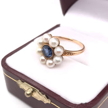 MID CENTURY PEARL AND SYNTHETIC SAPPHIRE RING