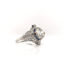 EDWARDIAN 2.06 CARAT DIAMOND SAPPHIRE AND PLATINUM FILIGREE RING