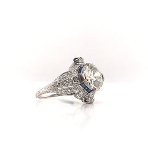 EDWARDIAN 2.06 CARAT DIAMOND SAPPHIRE AND PLATINUM FILIGREE RING