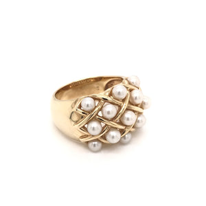 14K DESIGNER STYLE QUILTED PEARL RING