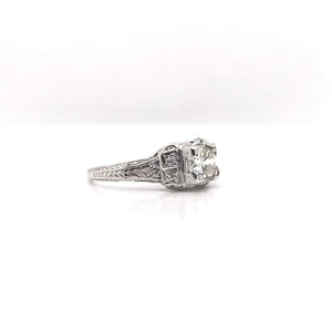 EDWARDIAN 0.74 CARAT DIAMOND AND PLATINUM FILIGREE RING