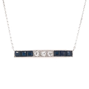ANTIQUE SAPPHIRE AND DIAMOND PLATINUM BAR NECKLACE