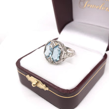ART DECO CUSTOM CUT AQUAMARINE FILIGREE RING